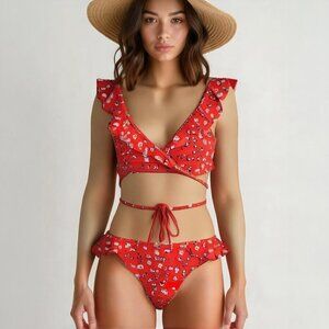 SUNYGAL Floral Ruffle Bikini Set NWT Size S